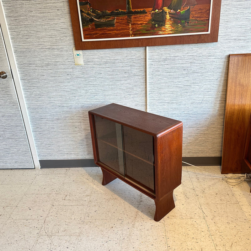Compact Mid-Century Teak Glass Front Cabinet