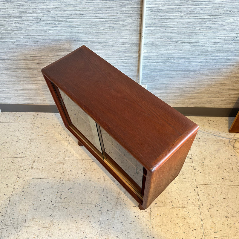 Compact Mid-Century Teak Glass Front Cabinet