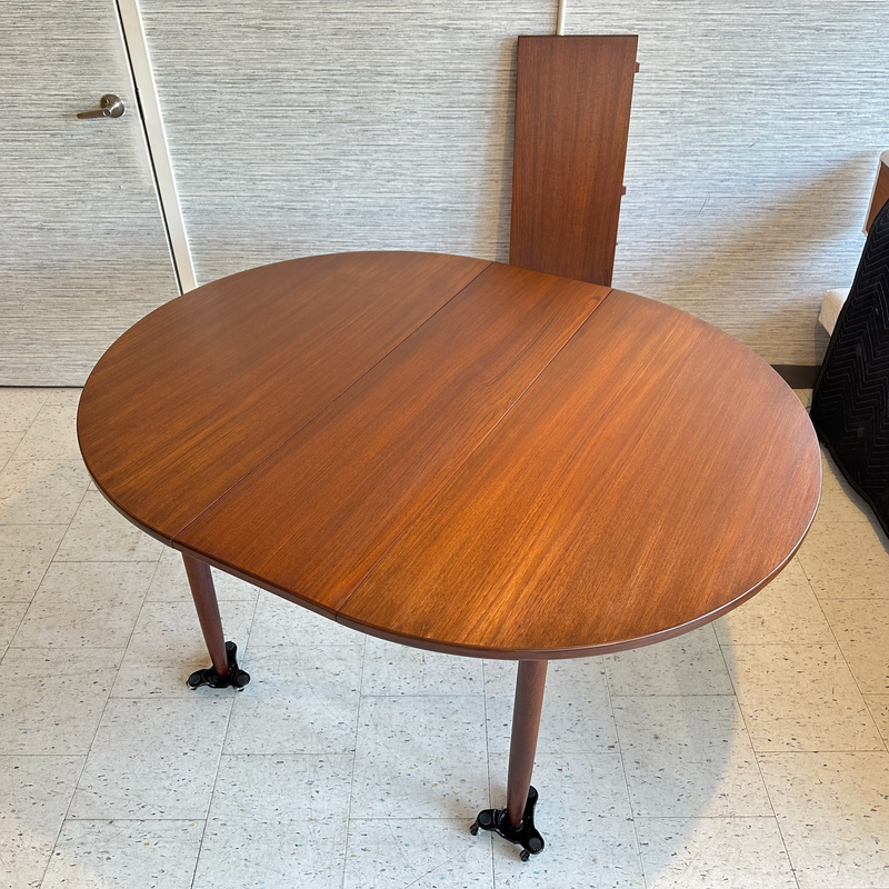 Danish Mid-Century Modern Round Teak Extending Dining Table