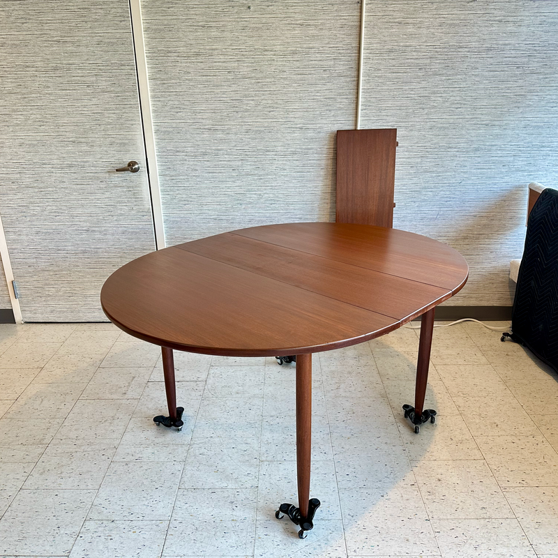 Danish Mid-Century Modern Round Teak Extending Dining Table