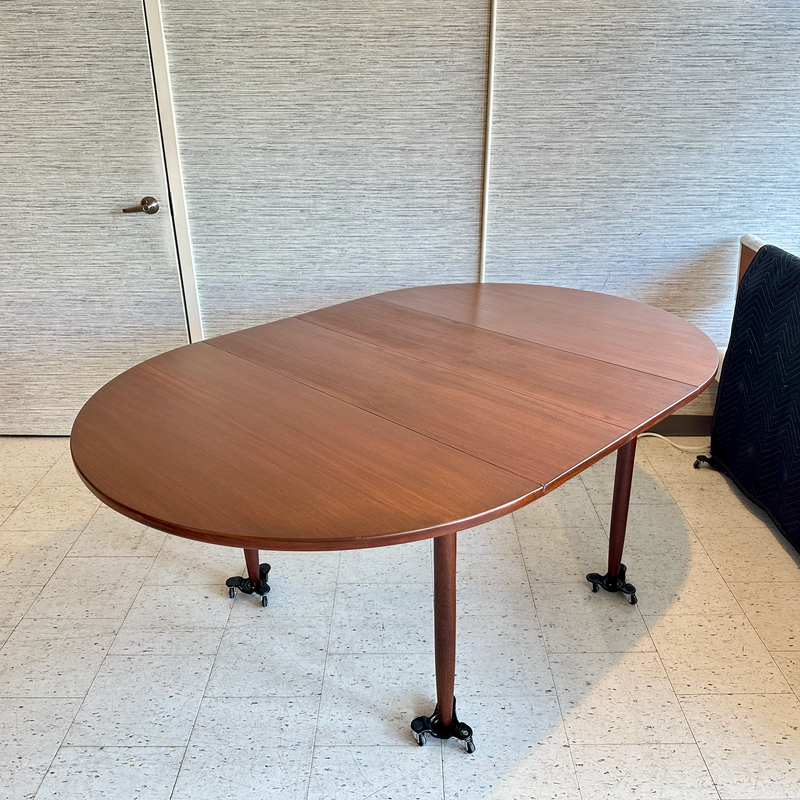 Danish Mid-Century Modern Round Teak Extending Dining Table