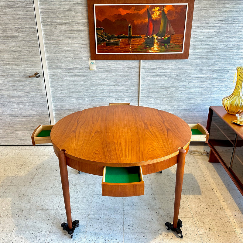 Danish Mid-Century Round Teak Games And Dining Table