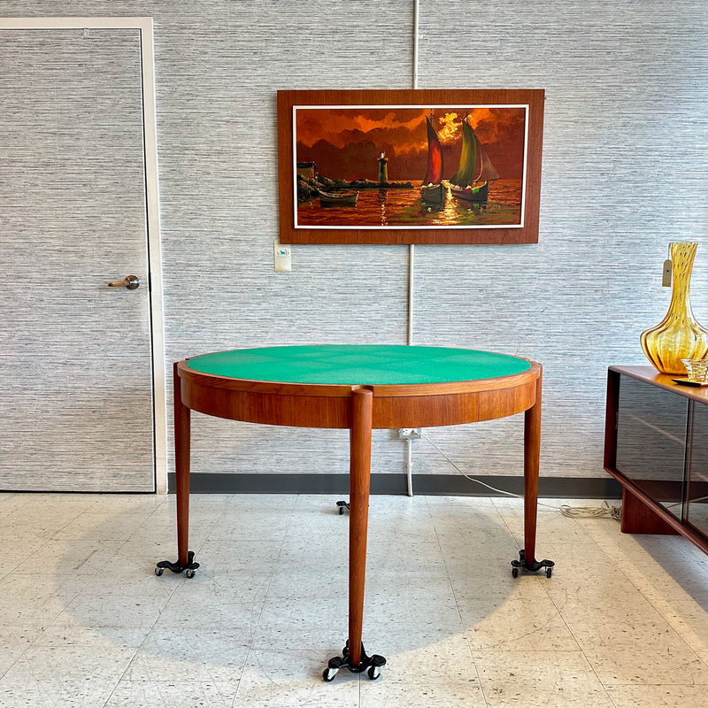 Danish Mid-Century Round Teak Games And Dining Table