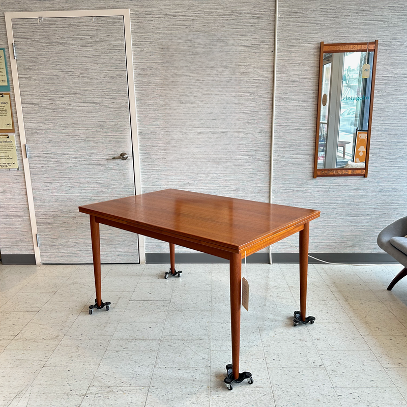 Danish Mid-Century Teak Extending Dining Table With Solid Teak Edging