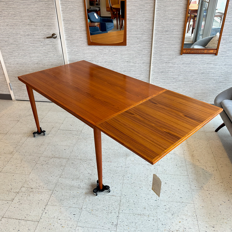 Danish Mid-Century Teak Extending Dining Table With Solid Teak Edging