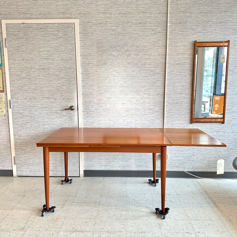 Danish Mid-Century Teak Extending Dining Table With Solid Teak Edging