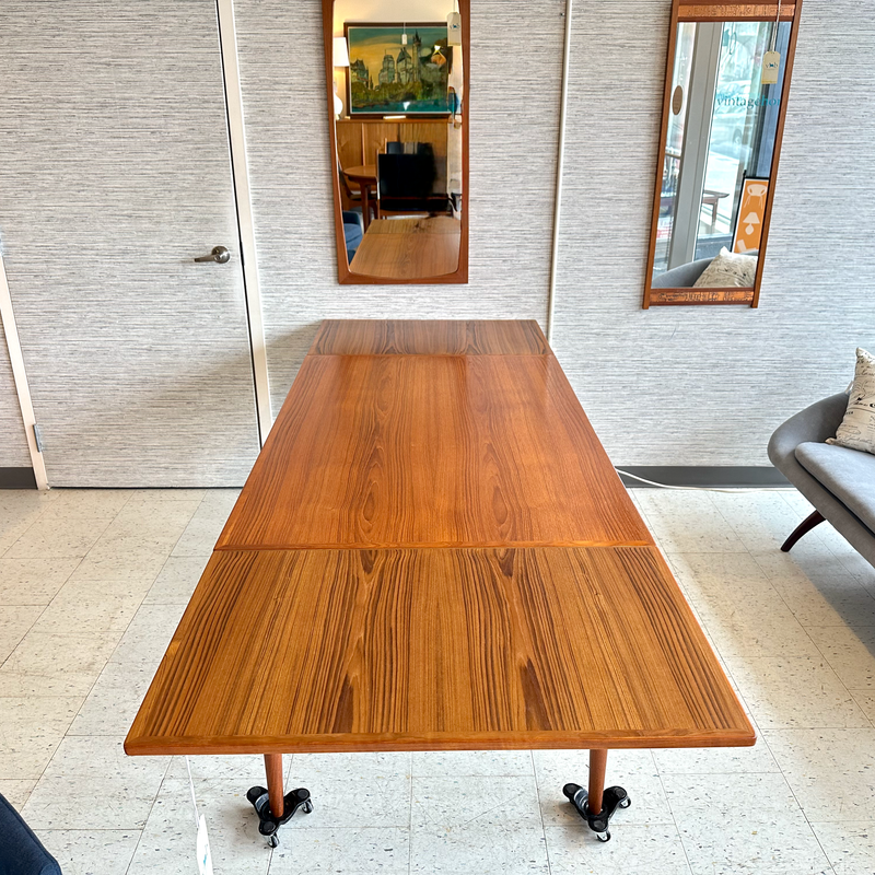 Danish Mid-Century Teak Extending Dining Table With Solid Teak Edging