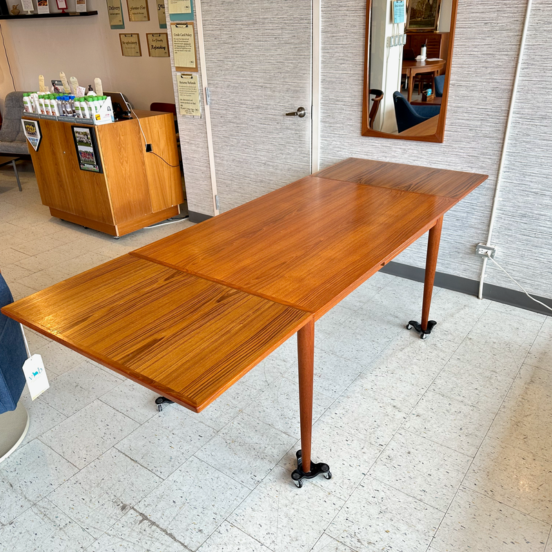 Danish Mid-Century Teak Extending Dining Table With Solid Teak Edging