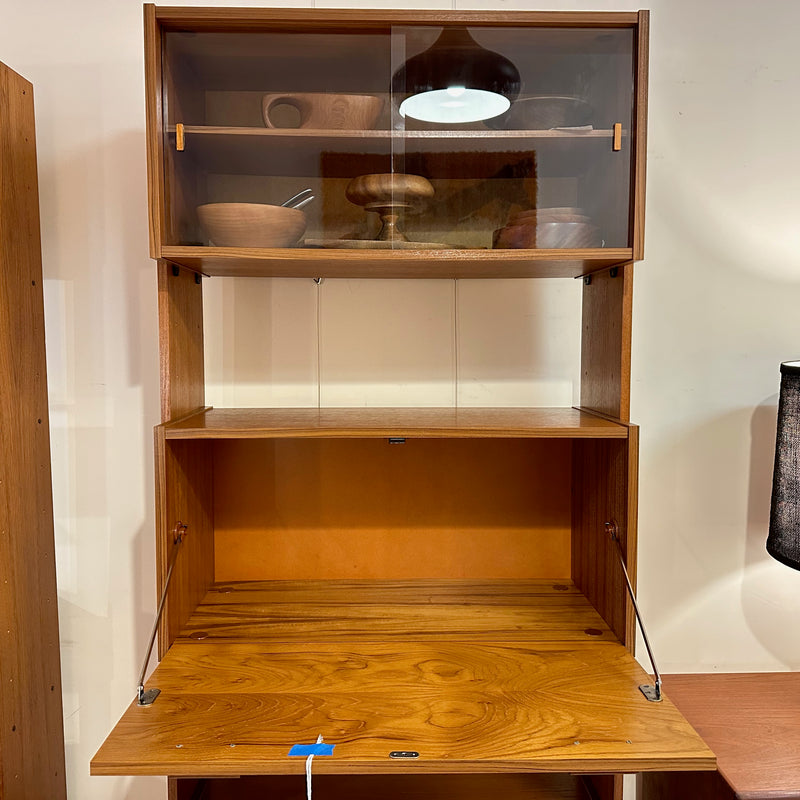 Danish Mid-Century Teak Free Standing Wall Unit With Glass Cabinet