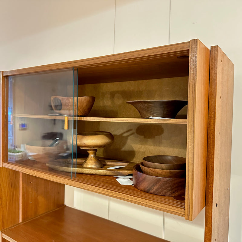 Danish Mid-Century Teak Free Standing Wall Unit With Glass Cabinet