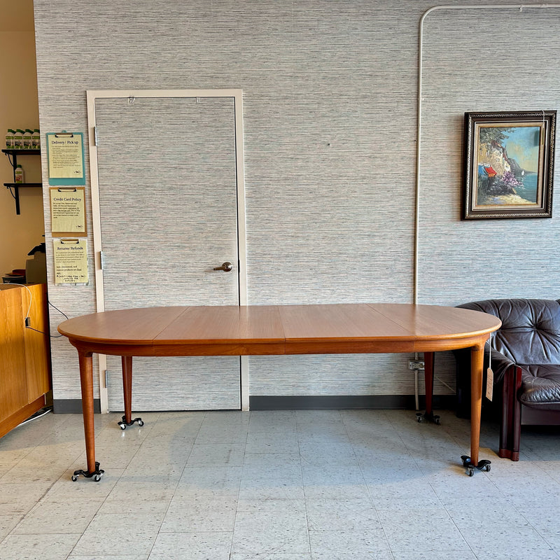 Danish Modern Round Extending Teak Dining Table By Henry Kjærnulf