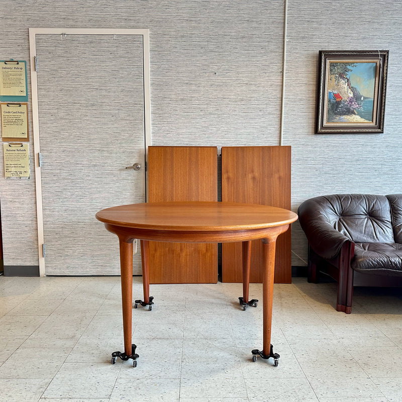 Danish Modern Round Extending Teak Dining Table By Henry Kjærnulf