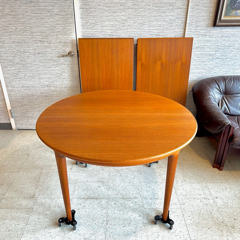 Danish Modern Round Extending Teak Dining Table By Henry Kjærnulf