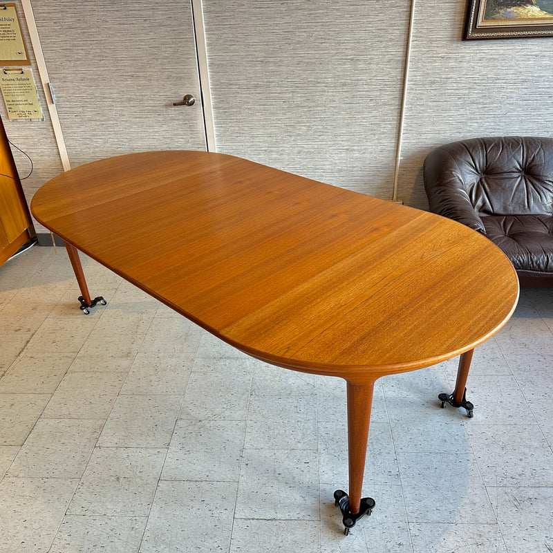 Danish Modern Round Extending Teak Dining Table By Henry Kjærnulf