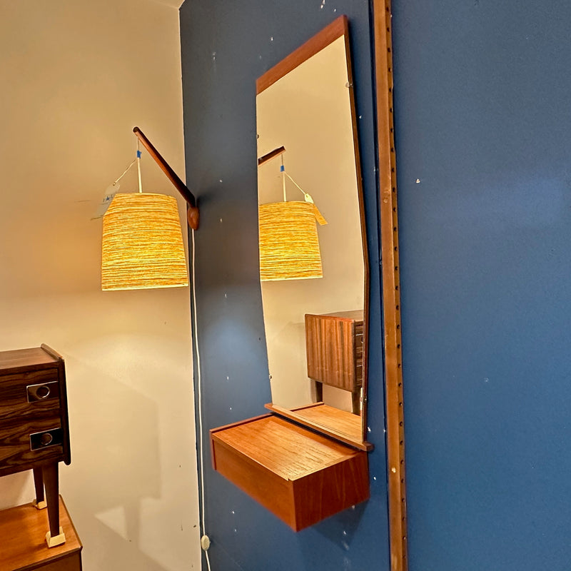 Danish Modern Teak Hall Mirror With Floating Shelf