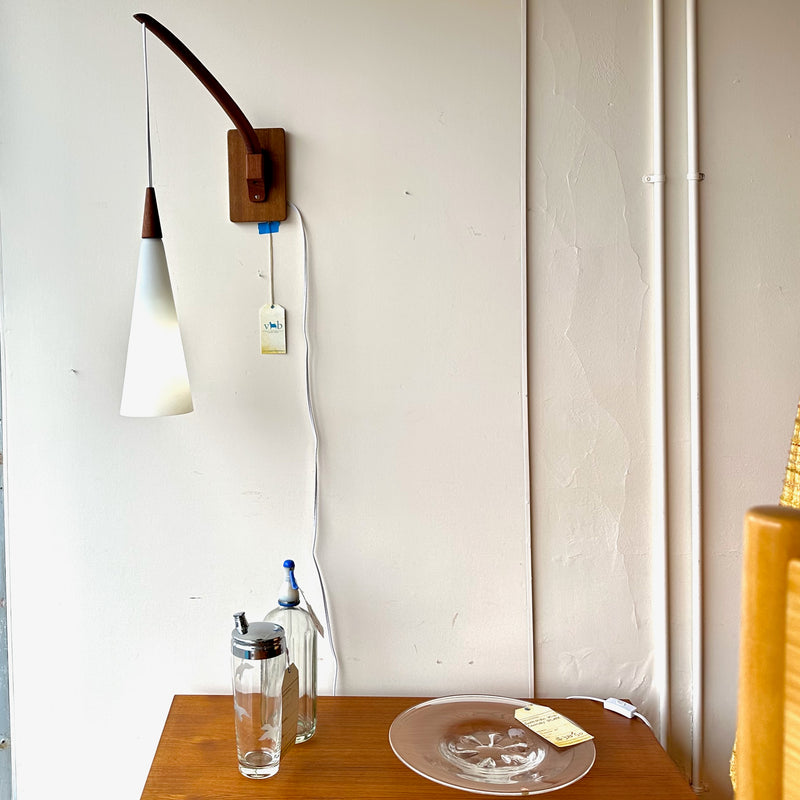 Danish Modern Teak Swivel Wall Lamp With Milk Glass Shade