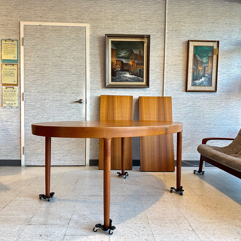 Generous Danish Modern Teak Extending Oval Dining Table