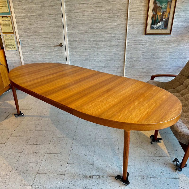 Generous Danish Modern Teak Extending Oval Dining Table