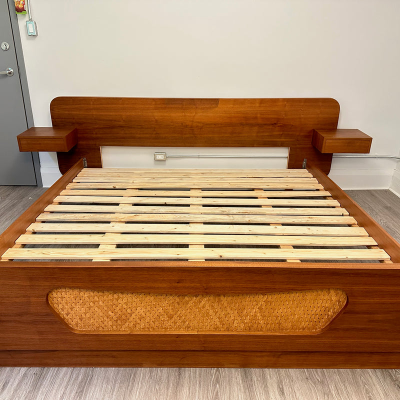 King Size Mid-Century Bed Frame With Floating Side Tables In Teak