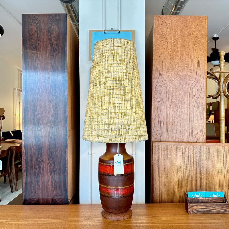 Large Mid-Century Teak Glazed Ceramic Table Lamp – Vintage Home