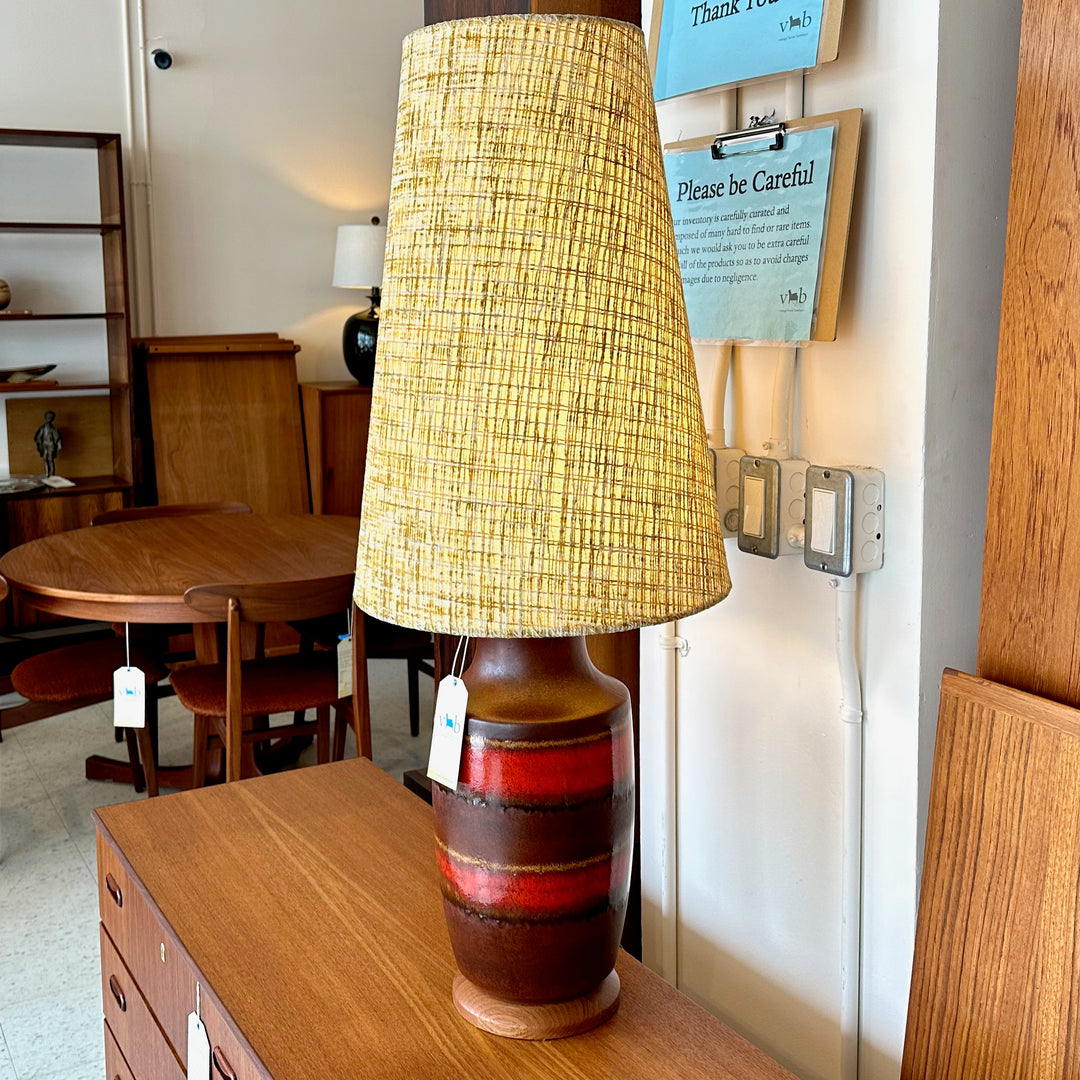 Large Mid-Century Teak Glazed Ceramic Table Lamp – Vintage Home