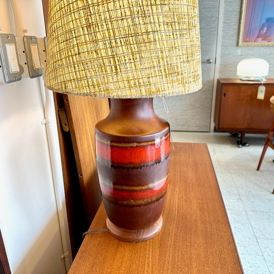 Large Mid-Century Teak Glazed Ceramic Table Lamp – Vintage Home
