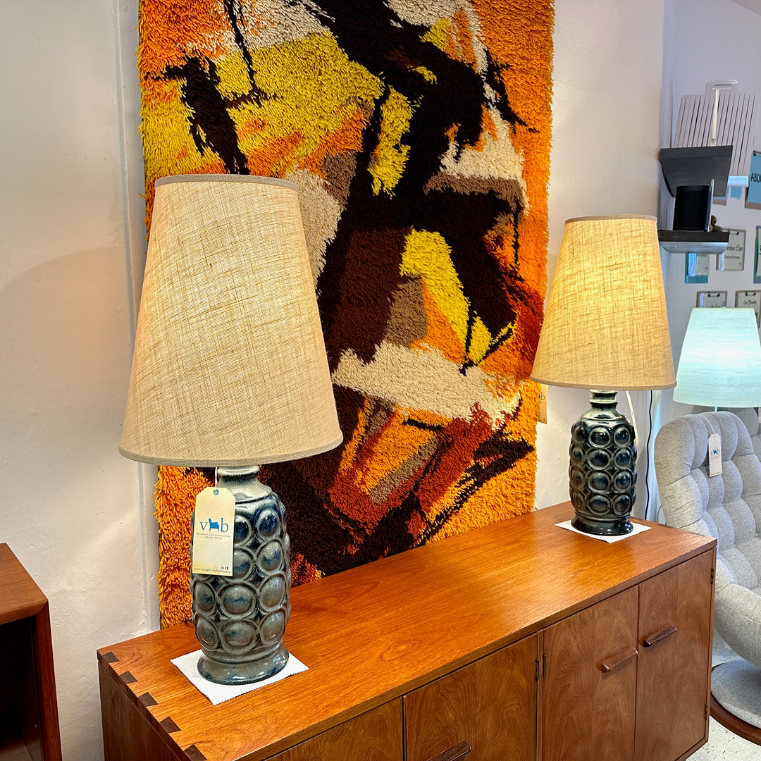 Large Navy Blue Mid-Century Glazed Ceramic Lamps – Vintage Home