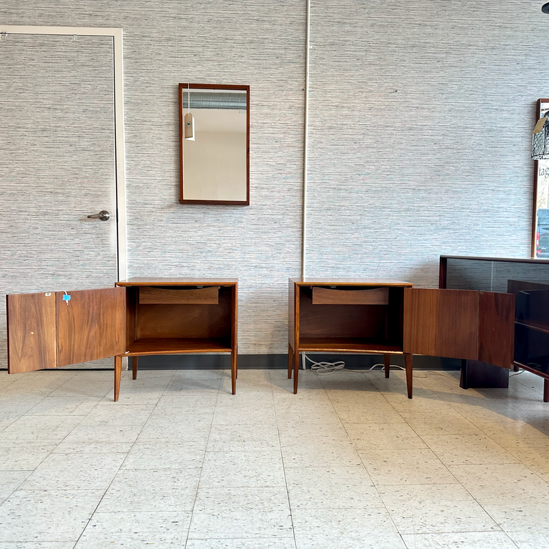 Mid-Century Bedside Table With Folding Door And Drawer