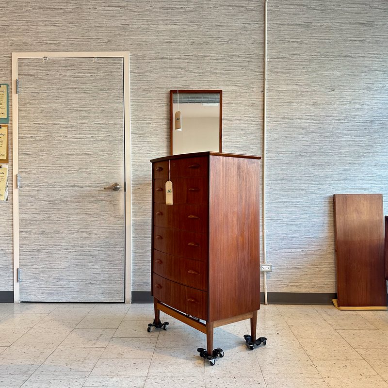 Mid-Century Danish Modern Teak Tallboy Dresser – Narrow 6-Drawer Chest