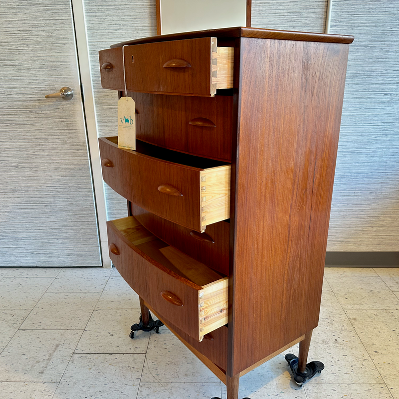 Mid-Century Danish Modern Teak Tallboy Dresser – Narrow 6-Drawer Chest