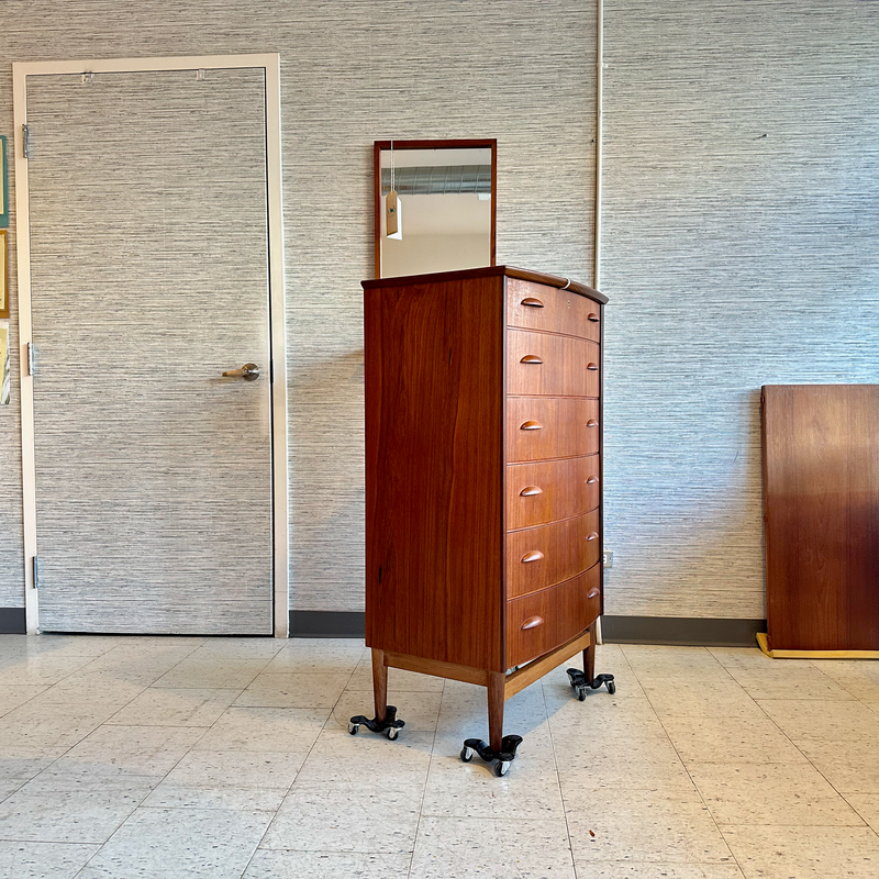 Mid-Century Danish Modern Teak Tallboy Dresser – Narrow 6-Drawer Chest
