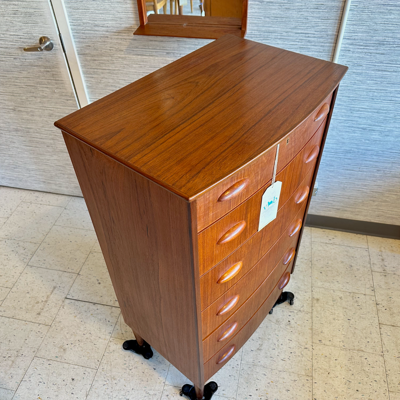 Mid-Century Danish Modern Teak Tallboy Dresser – Narrow 6-Drawer Chest