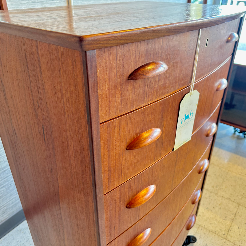 Mid-Century Danish Modern Teak Tallboy Dresser – Narrow 6-Drawer Chest