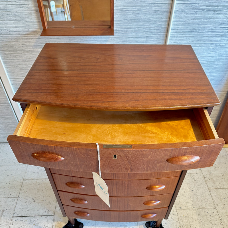 Mid-Century Danish Modern Teak Tallboy Dresser – Narrow 6-Drawer Chest
