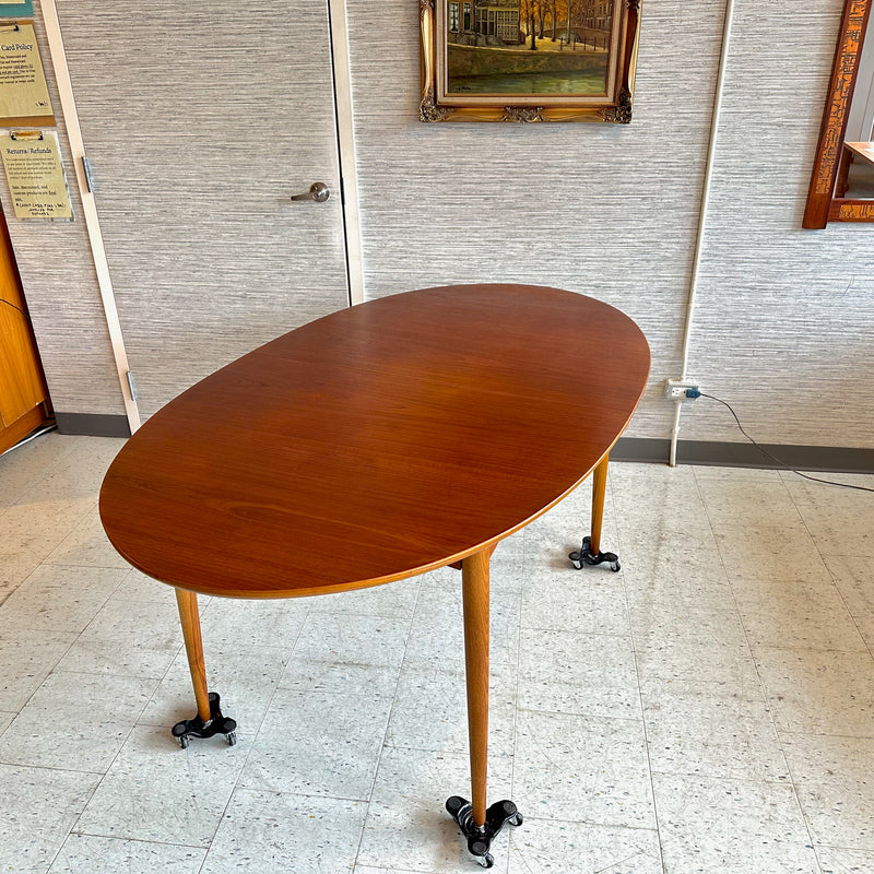 Mid-Century Modern Oval Teak Dining Table With Butterfly Leaf