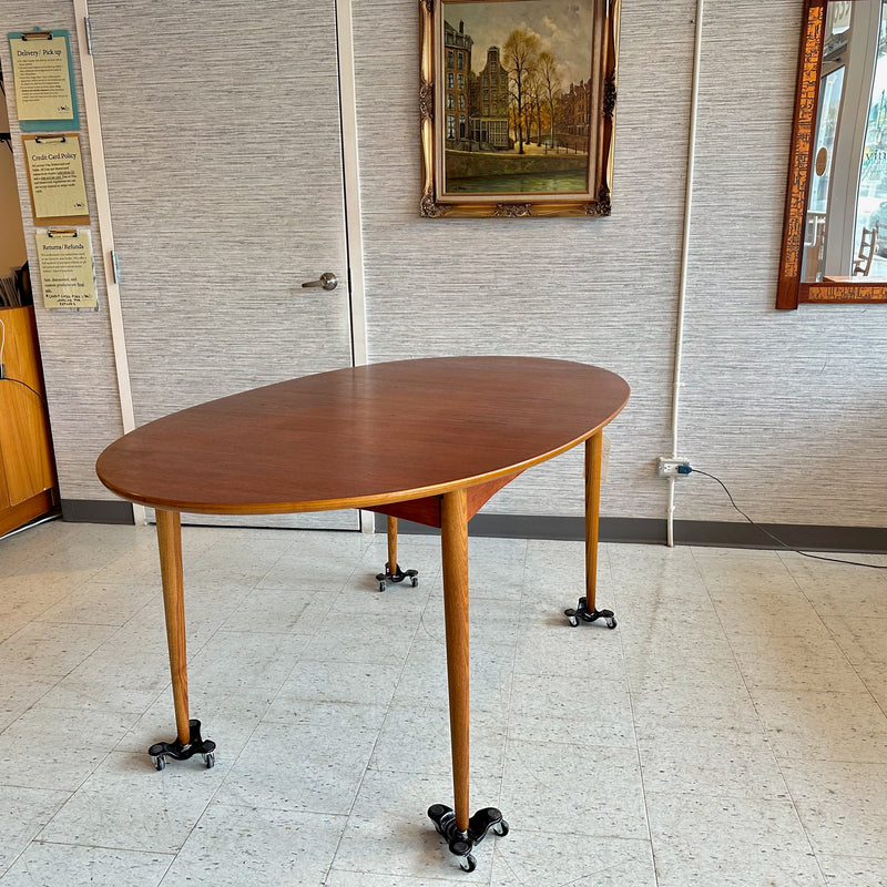 Mid-Century Modern Oval Teak Dining Table With Butterfly Leaf