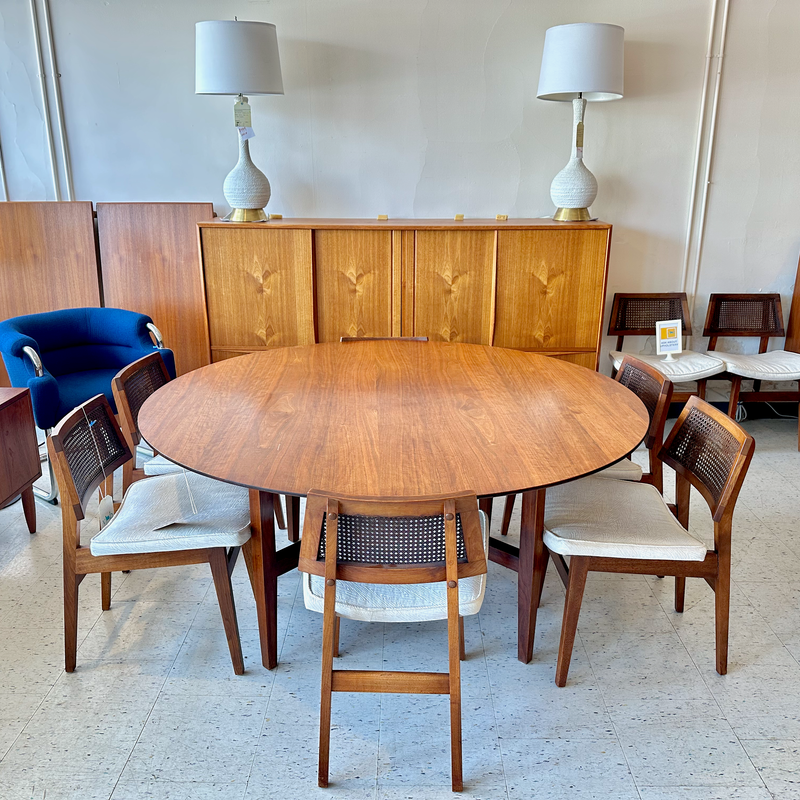 Mid-Century Modern Round Walnut Dining Table