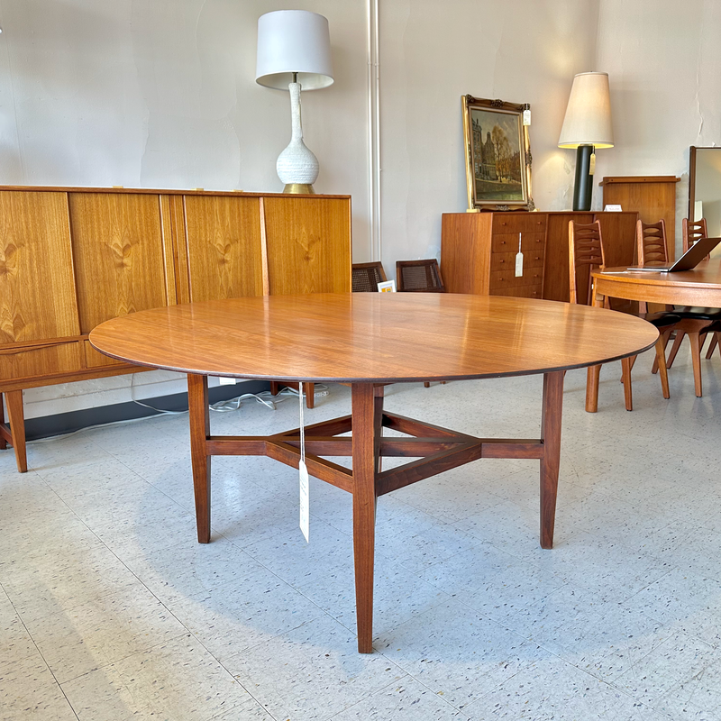 Mid-Century Modern Round Walnut Dining Table