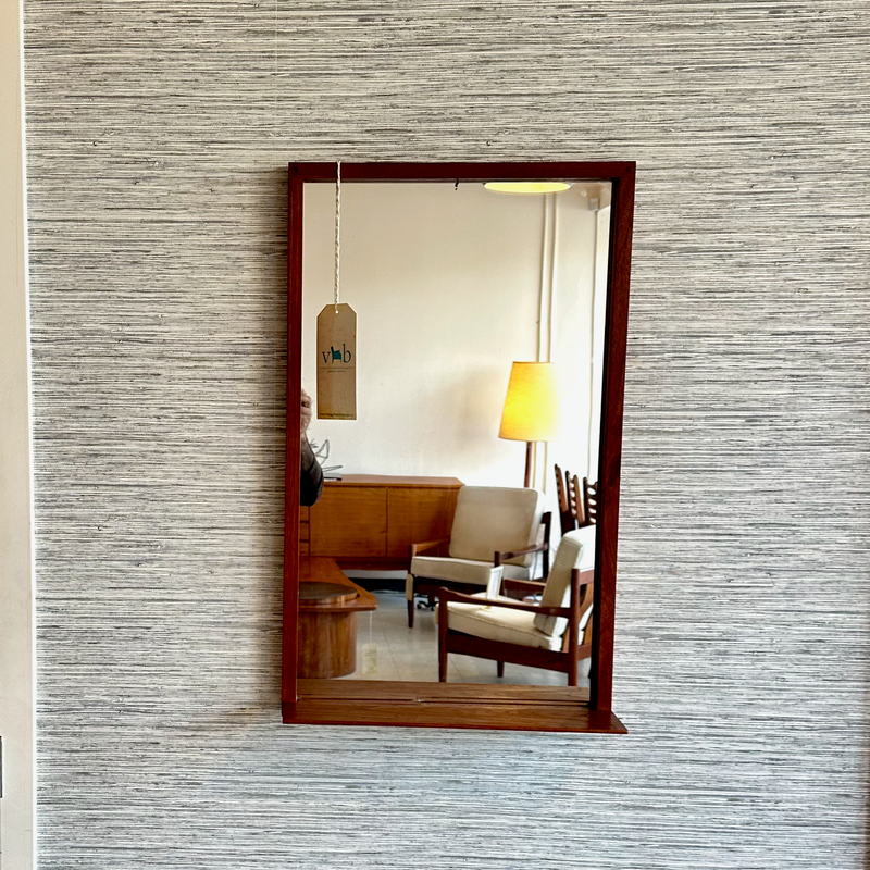 Mid-Century Modern Teak Entry Mirror With Shelf