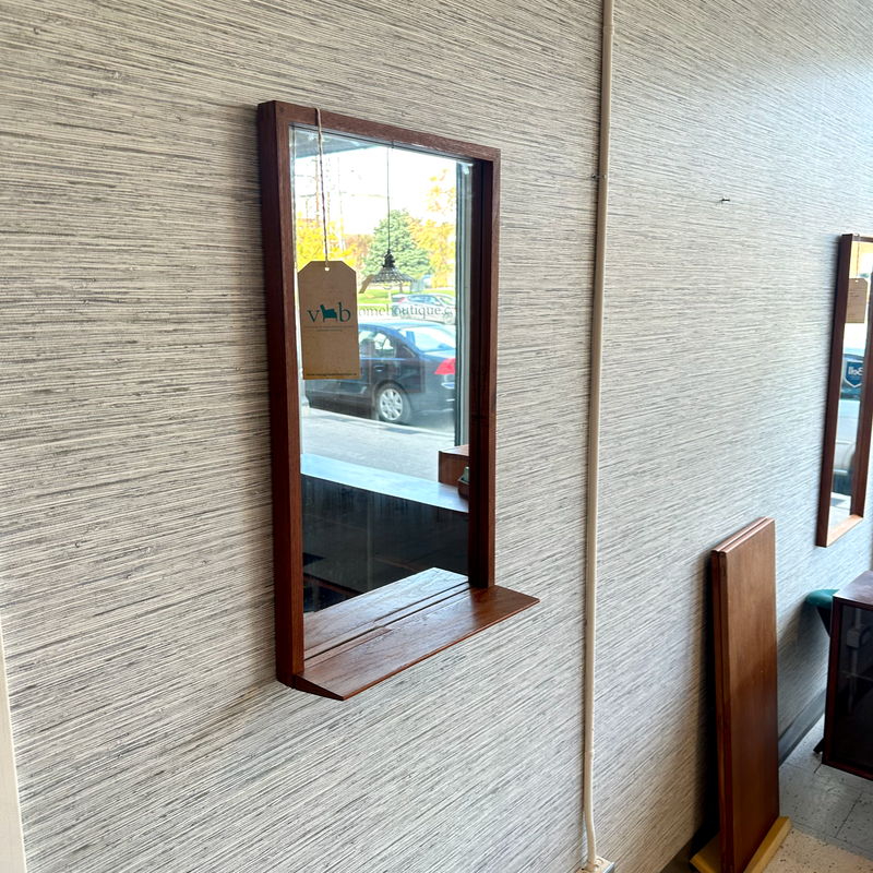 Mid-Century Modern Teak Entry Mirror With Shelf