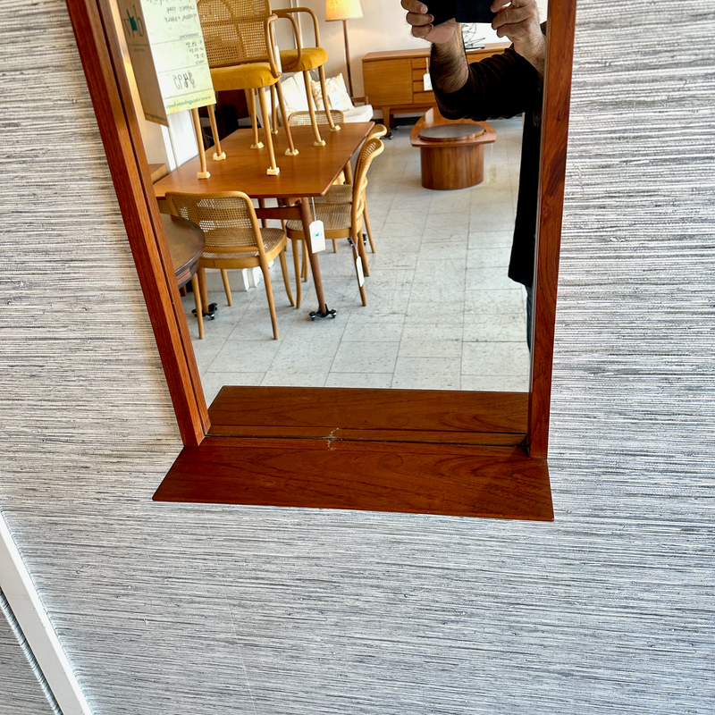 Mid-Century Modern Teak Entry Mirror With Shelf