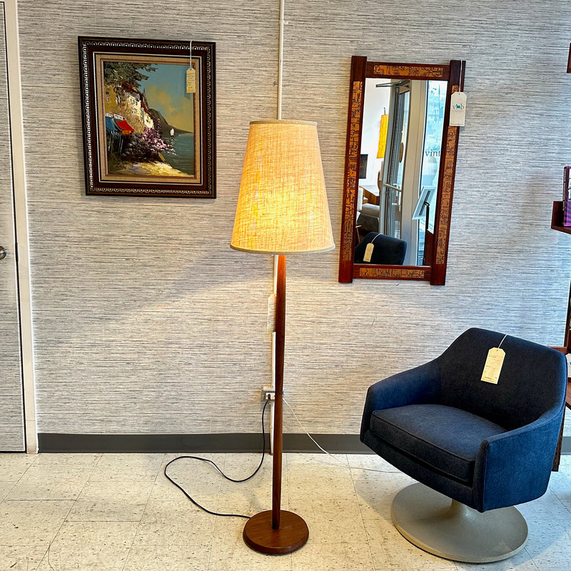 Mid-Century Modern Teak Floor Lamp With Large Cone Shade