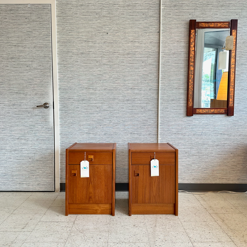 Mid-Century Modern Teak Nightstands With Drawer And Door