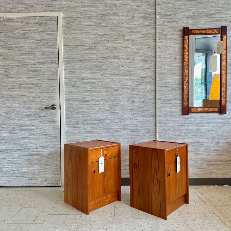 Mid-Century Modern Teak Nightstands With Drawer And Door