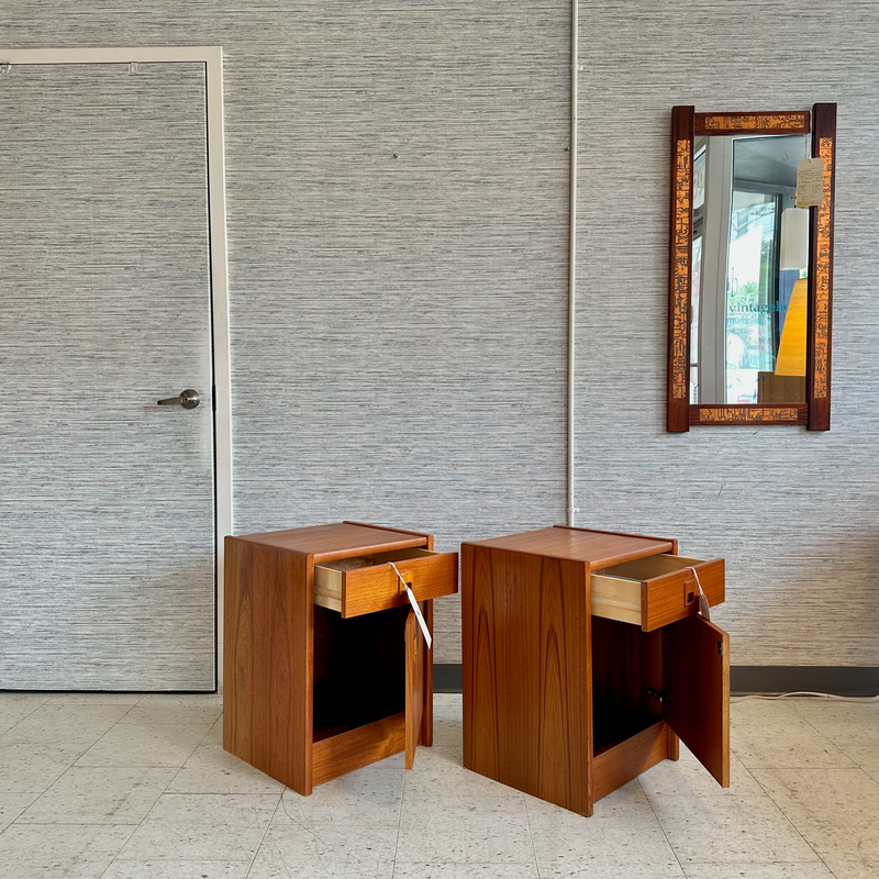 Mid-Century Modern Teak Nightstands With Drawer And Door
