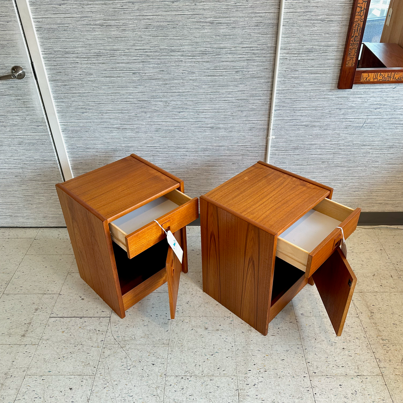 Mid-Century Modern Teak Nightstands With Drawer And Door