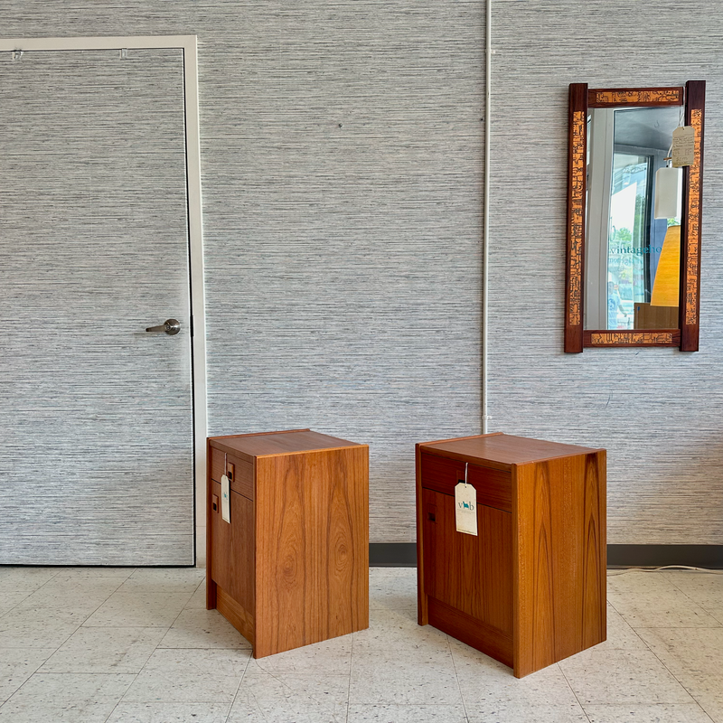 Mid-Century Modern Teak Nightstands With Drawer And Door