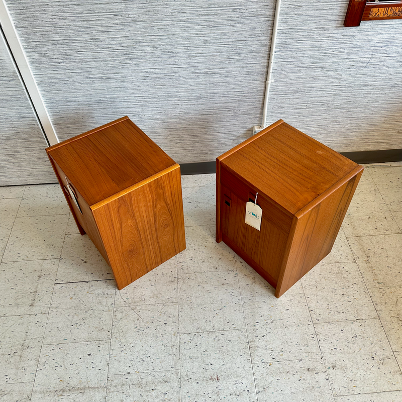 Mid-Century Modern Teak Nightstands With Drawer And Door