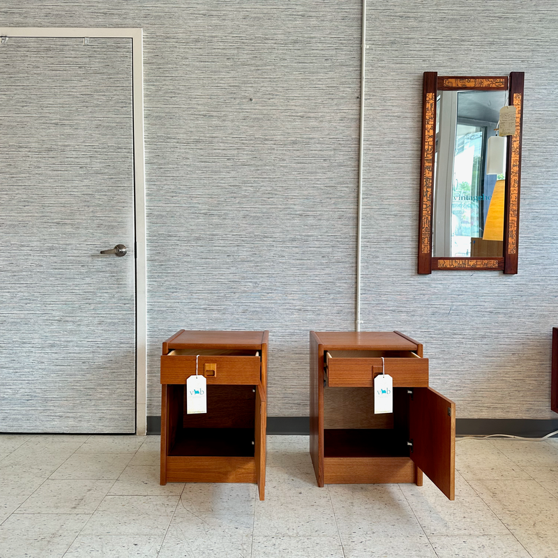 Mid-Century Modern Teak Nightstands With Drawer And Door