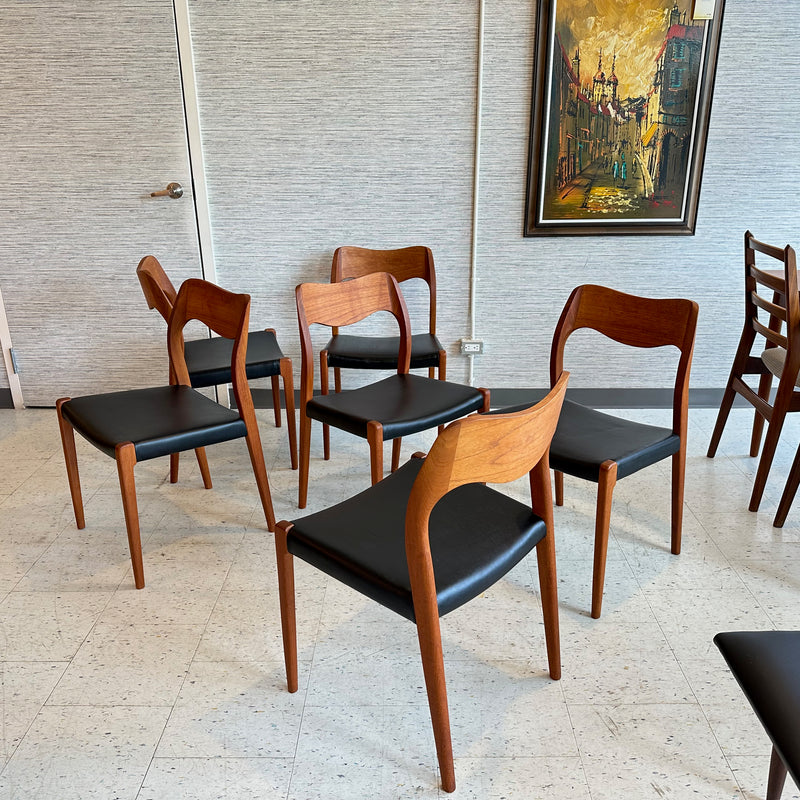 Model 71 Dining Chairs in Teak And Leather By Niels Moller For JL Moller